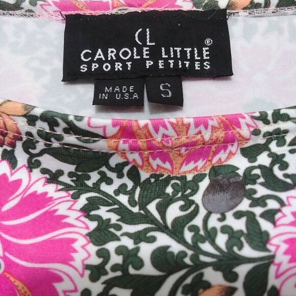 Carole Little Tee Top Pink Floral Border Print Knit Top Size Small - Picture 2 of 9